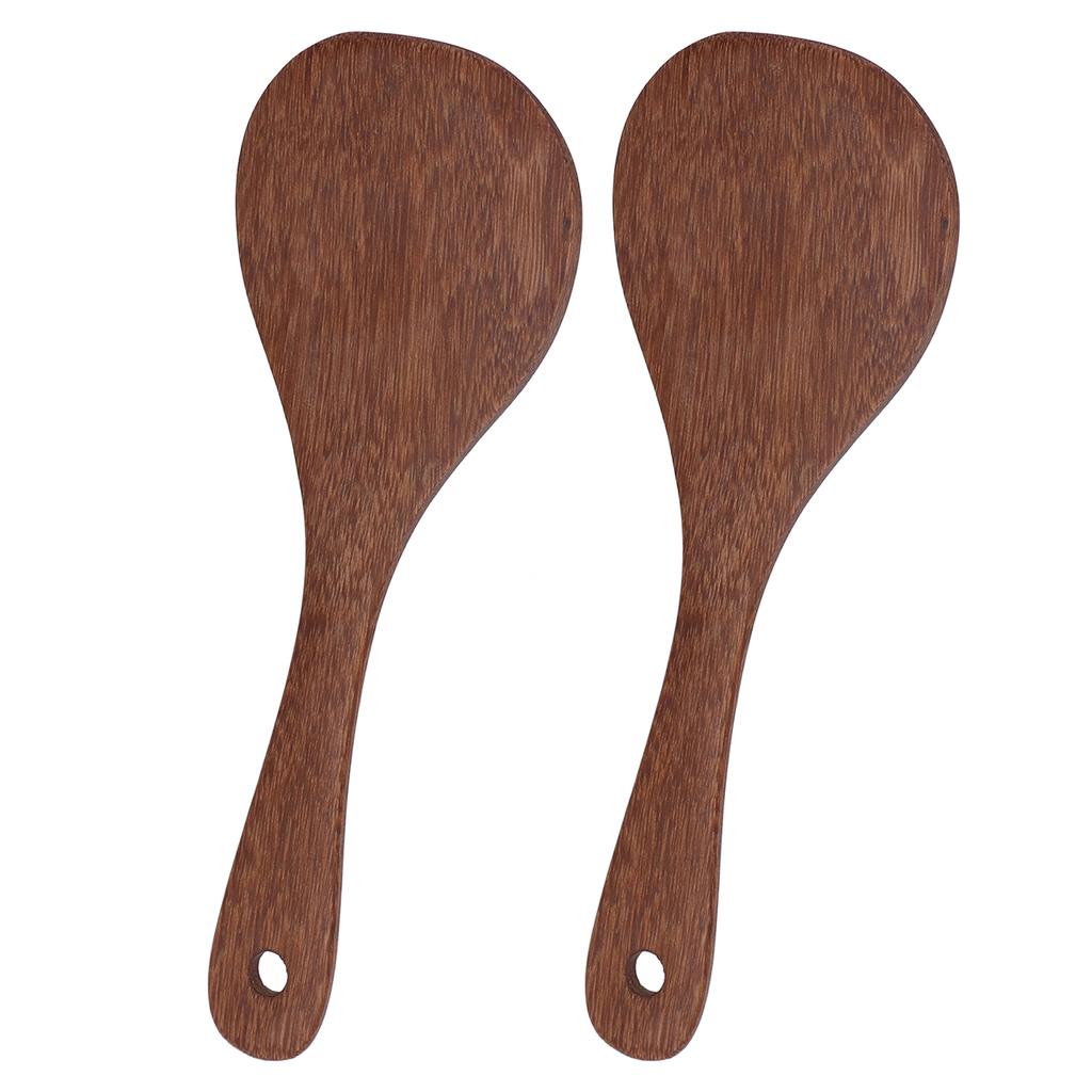2 Pcs Rice Paddle Natural Wooden Rice Cooker Spatula Kitchen Cooking Spoons for Mixing and Serving RiceRound Mouth