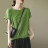 Camiseta para Mujer de Algodón de Verano Casual Talla Grande Holgada Cuello Redondo Pullover Tops de Manga Corta