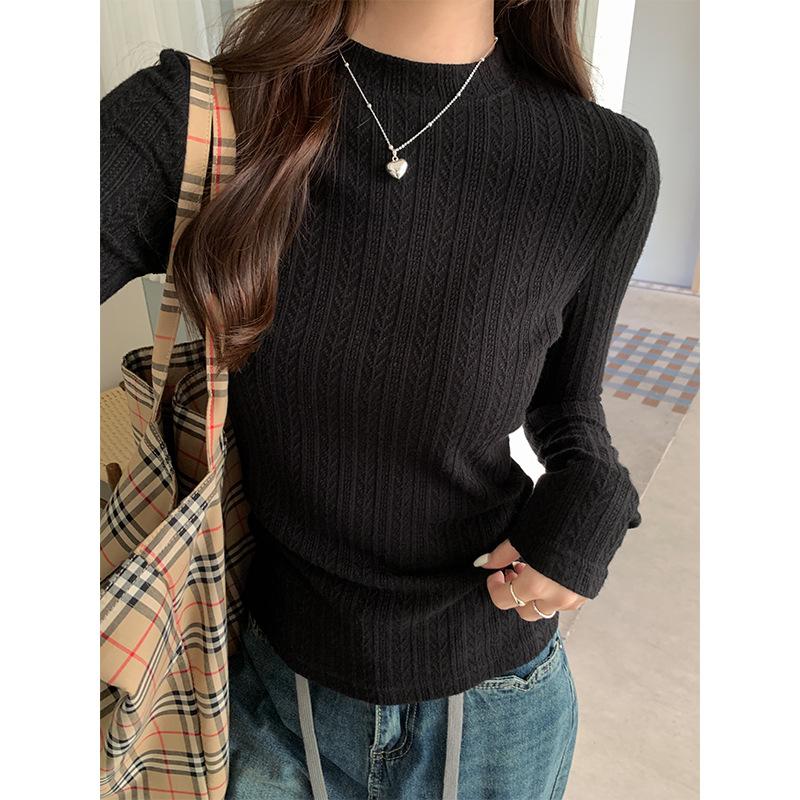 Gray Design Half-high Collar Long-sleeved Bottoming Shirt for Women, Autumn and Winter Style Inner Layering and Layering Slim Fit Top