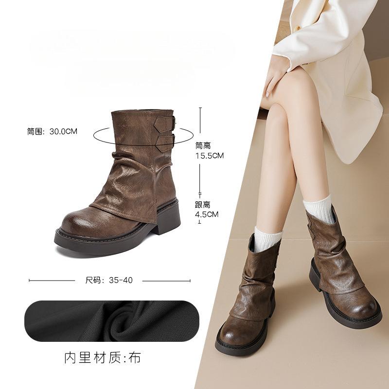 Korean Version of Short Martin Boots Women's Summer 2025 New Thick-soled Stacked Short Boots Trousers Western Boots Spring and Autumn Single Boots