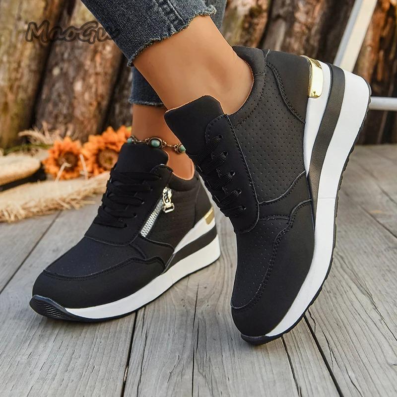 Fashion 2025 Autumn New Fashion Wedge Sneakers Women Lightweight Non Slip Casual Sports Shoes Woman Thick Sole Lace Up Chunky Sneakers