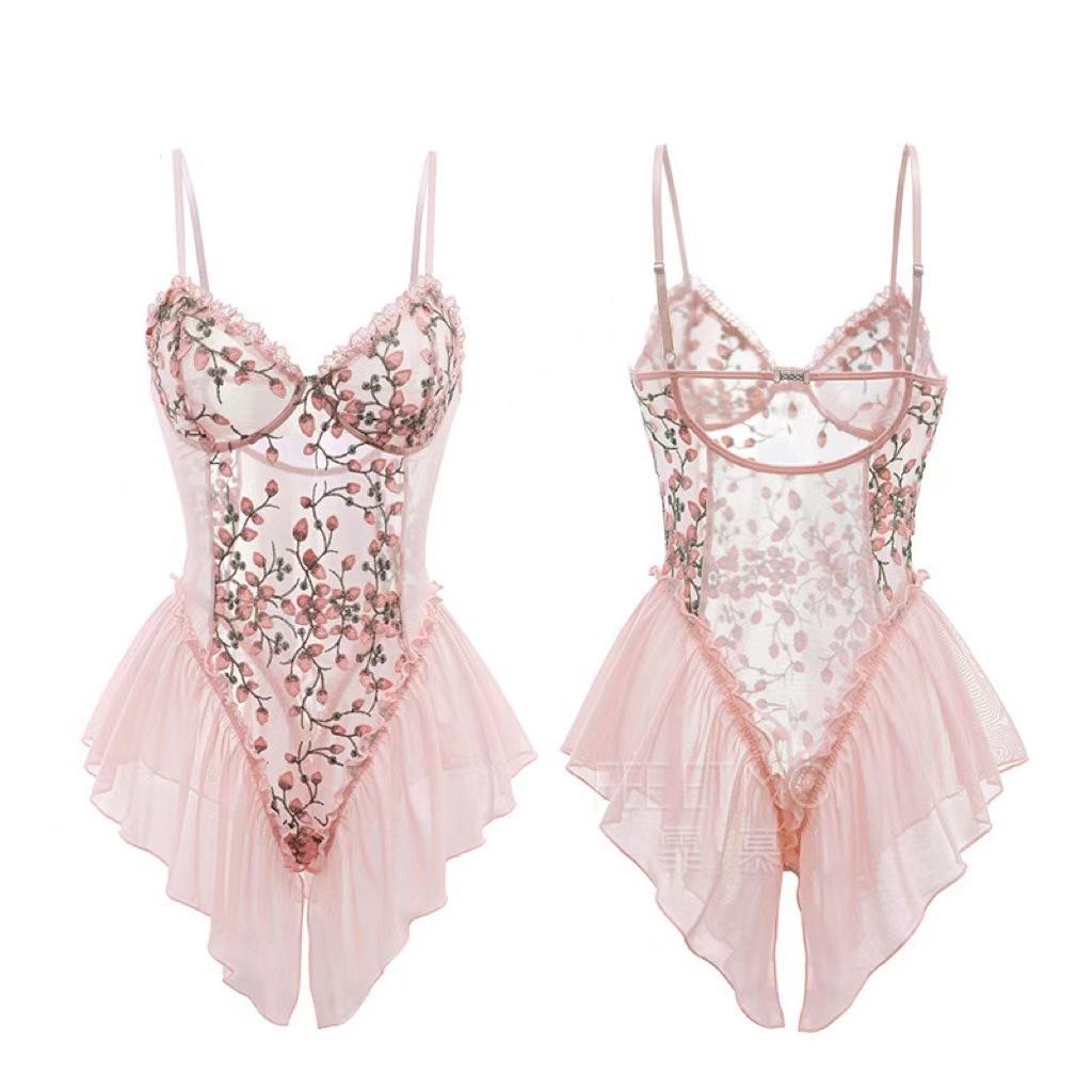 Women's Ladies Sexy Lace Sling Bra Panties Mesh Stitched Lace Pendant Butterfly Four-piece Split Sexy Suit