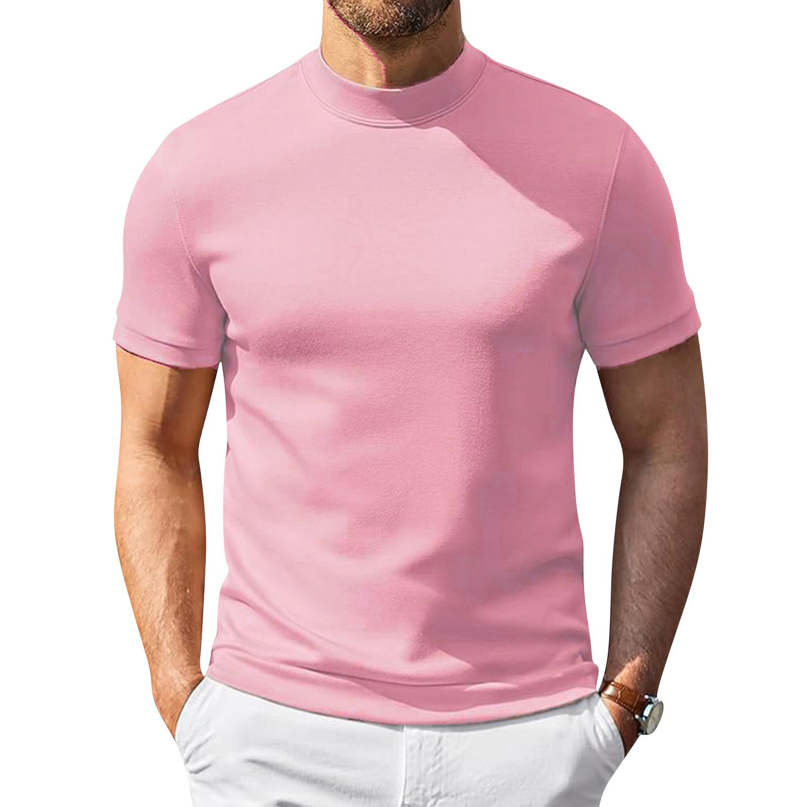 Heima C Heren Korte Mouw Turtleneck T-shirt Lichtgewicht Ademend Stretch Pasvorm Basislaag Top voor Casual en Actieve Kleding M lichtroze kleur