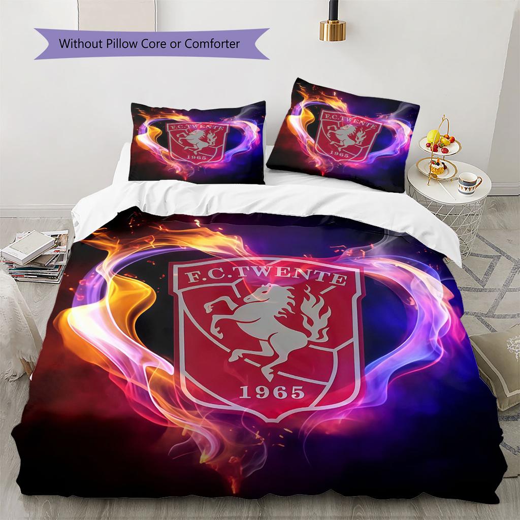 FC. Twente Zestaw pościeli Kołdra Poszewka na kołdrę Poszewka na poduszkę Dekoracja domu Prezent urodzinowy (1 * poszwa na kołdrę + 2 * poszewki na poduszki, bez rdzenia)