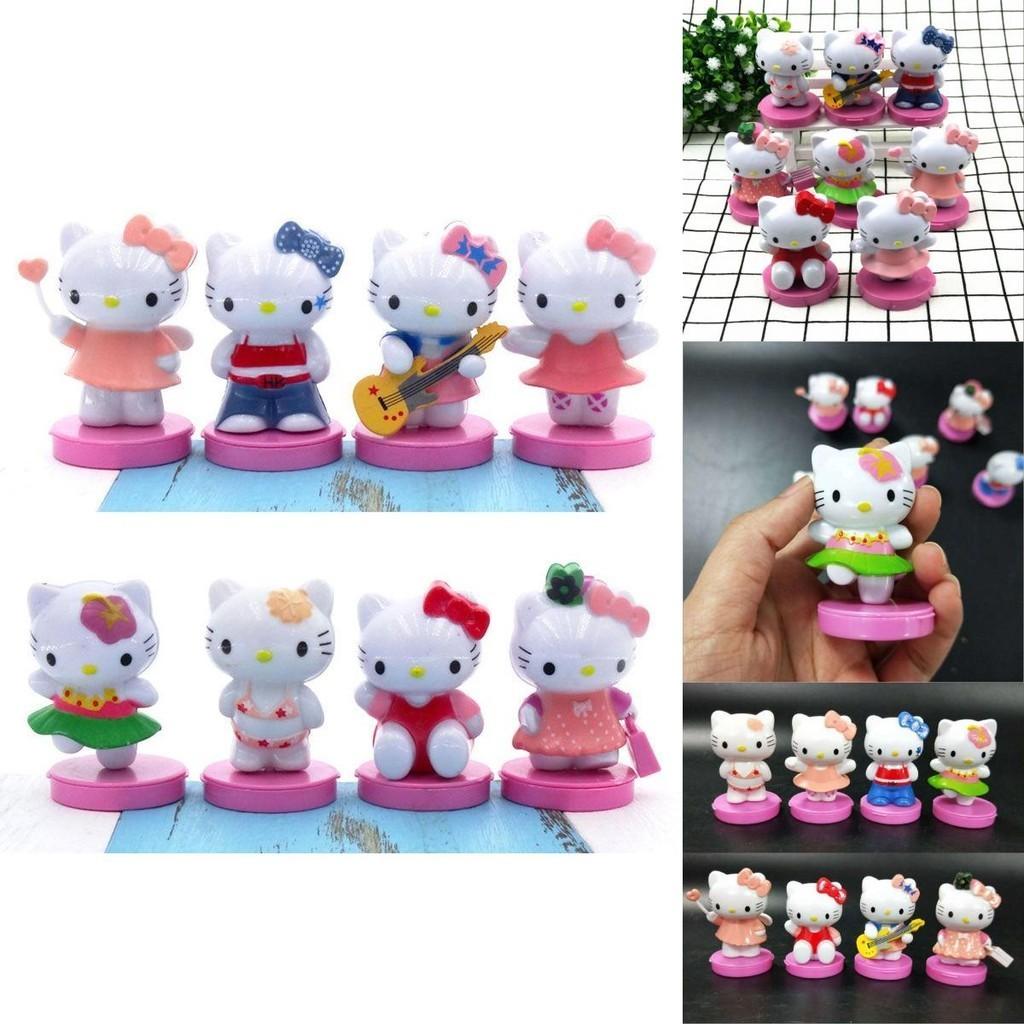 Set di Mini Figure Hello Kitty Otto Pezzi Carine Cartoni Animati Miniature Kt Decorazioni per Torta Regalo