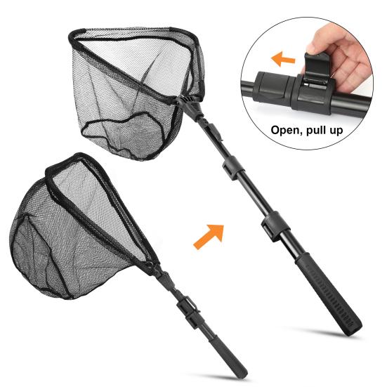 Fishing Landing Net Telescopic Folding Stainless Steel Pole Handle Durable Nylon Mesh Fish Catching Net for Steelhead Trout Catfish Salmon