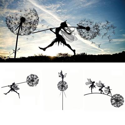 Fairies And Dandelions Dances Together Metal Garden Decoration Garden Decoration Mythical Garden Magical Collectable