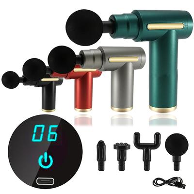 Portable Fascial Massage Gun Electric Percussion Pistol Massager Body Relaxation With Led Touch Screen 4Replaceable Massage Head