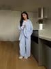 Autumn Cross-Border French Style Striped Shirt & Straight-Leg Pants Set