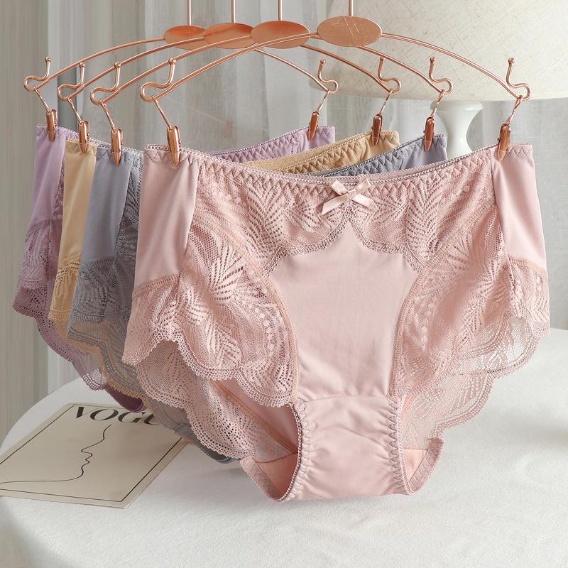 Sexy Damen-Unterwäsche in Übergröße, mittlerer Bund, nahtlos, mit Spitzenbesatz, atmungsaktiv - 200 Jin Dreieck-Slips