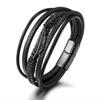 Leather Men's Bracelet Cords Feather Black