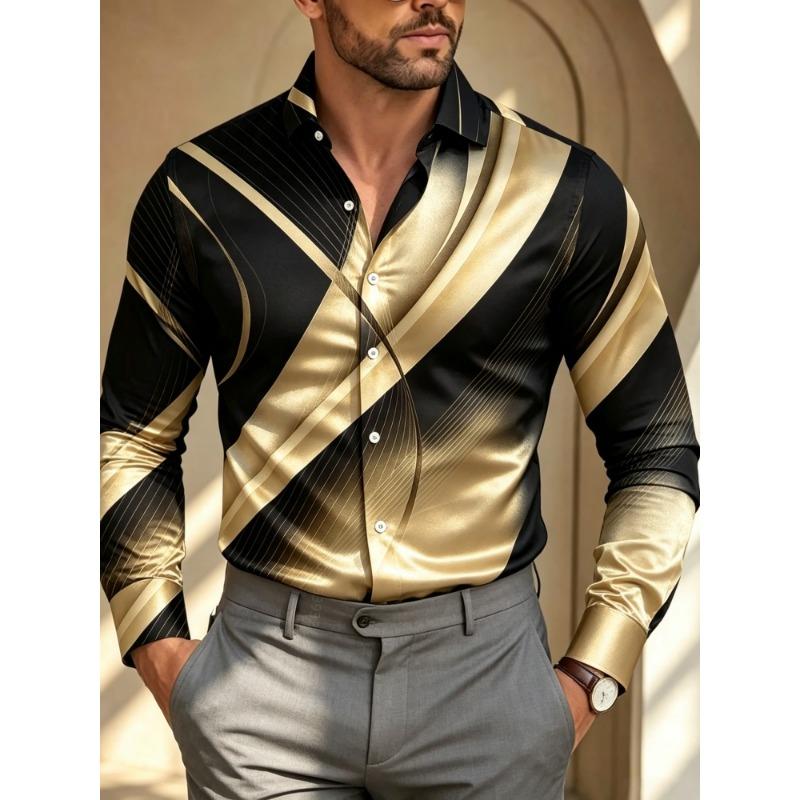 Men's Retro Twill Printed Long Sleeved Shirt with a Collar and Cardigan for Business Banquets, Parties, and Casual Men's Shirts