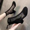 fashion 2024 New Mesh Women Boots Sandals Shoes Summer Ankle Boots Chunky Middle Heels Sexy Sandal Chelsea Boots Female Black Sandales