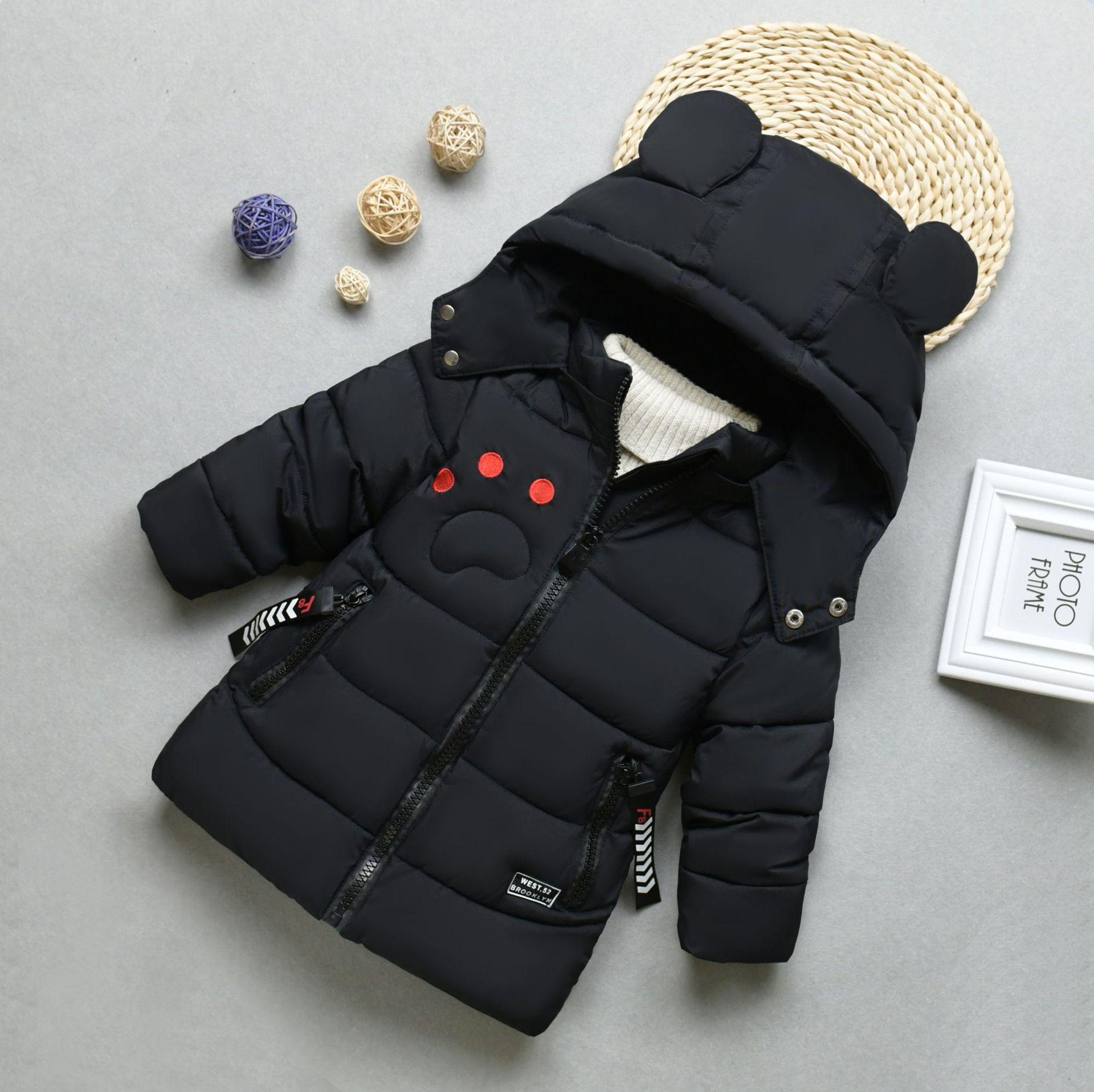 

Зимние детские парки, куртки для детей, теплые, для мальчиков и девочек, толстые, теплые, ветровки, верхняя одежда для малышей, пальто для малышей, одежда 80cm чёрный