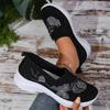 Women Floral Butterfly Embroidery Knitted Slip On Walking Shoes Breathable Mesh Eva Sole Non Slip Comfort Mom Casual Sneakers