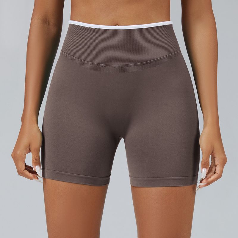 European and American Style Color-Block Seamless Tight Yoga Shorts for Women, Peach Butt-Lifting Sports Shorts, Running Fitness Shorts, Breathable