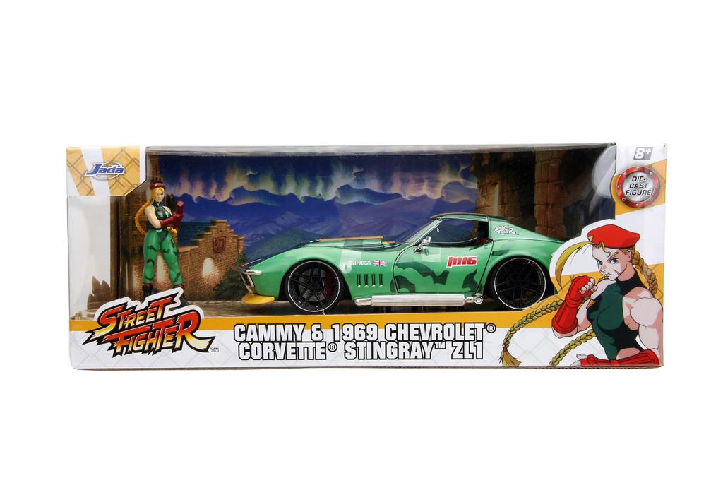 Street Fighter 1/24 Scale Diecast Model Car with Figure: 1969 Chevrolet Corvette Stingray + Cammy