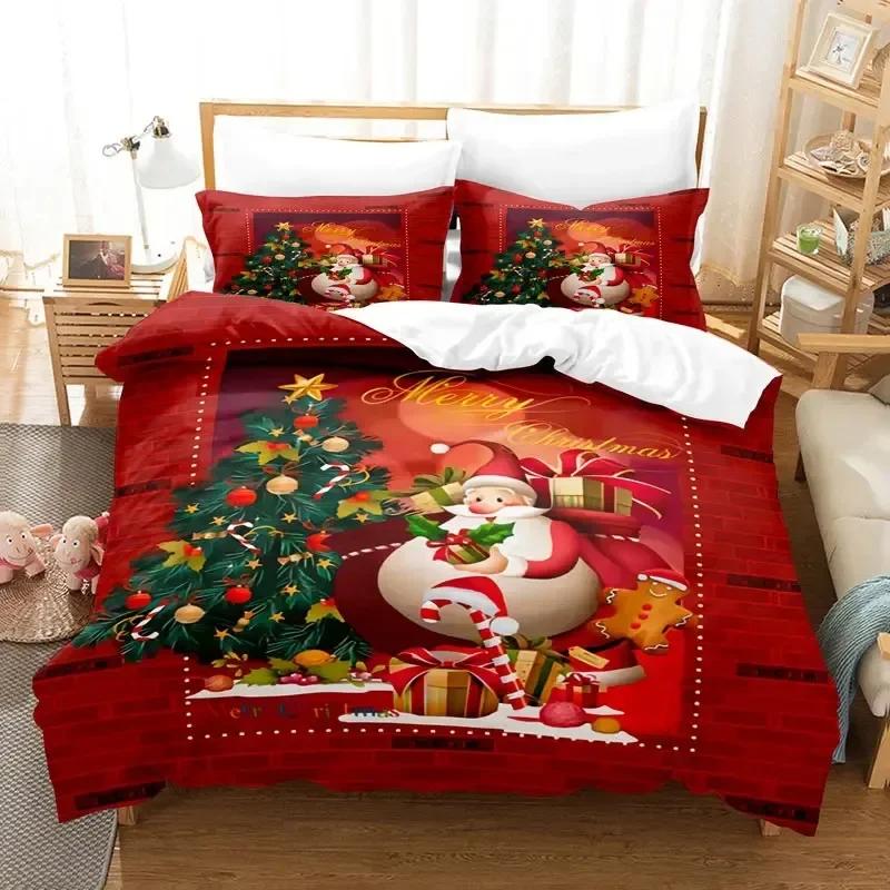 Luxury New 3D Print Red Merry Christmas Duvet Cover Set Santa Claus Snowman Bedding Set Full King Size Christmas