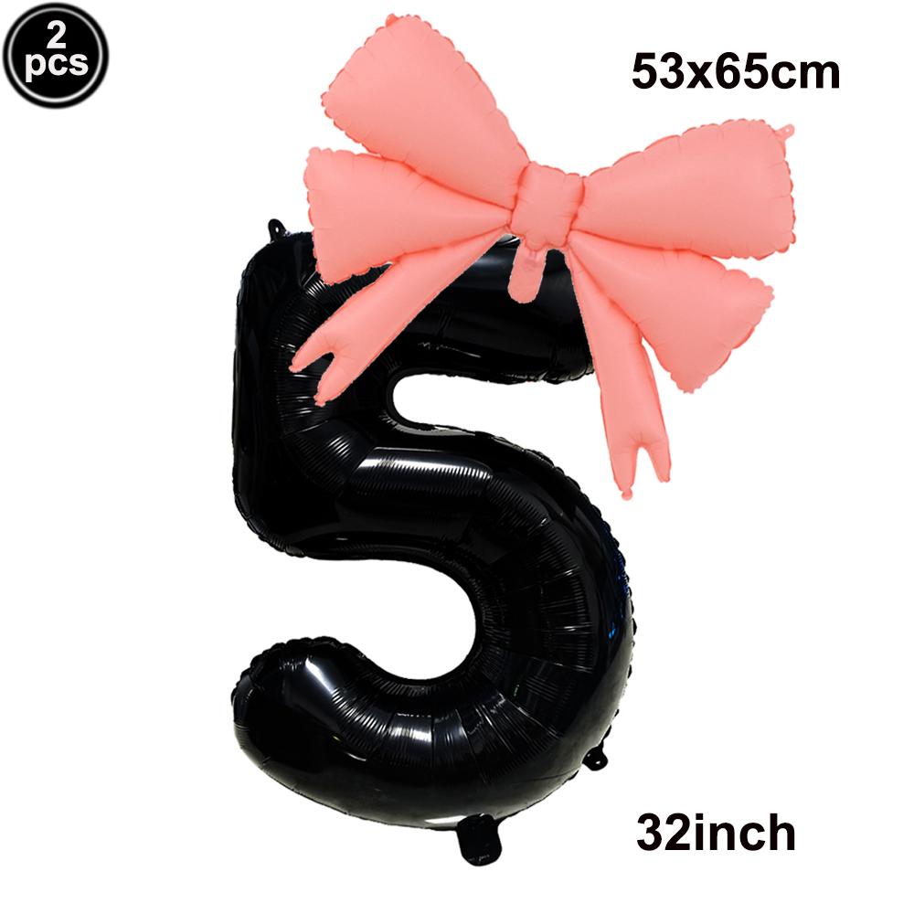 32inch Aluminum Film Black Bow Number Balloons Ribbon Bows Balloons for Birthday Decoration Supplies Anniversary Number Balloons