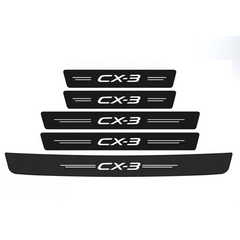 Car Door Sill Protective Sticker Carbon Fiber Leather Threshold Strips for Mazda CX3 Logo Trunk Bumper Scratch Guards Decals