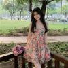 High-waisted Flattering Floral Print Strapless Dress; Ethereal A-line Mini Skirt for Spring and Summer