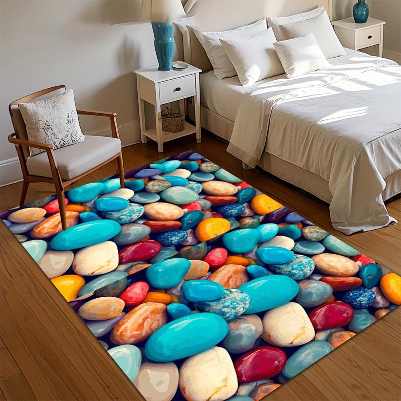 3D Pebble Pattern Area Rug, Colorful Stone Design Floor Carpet for Bedroom, Living Room, Kids Room, Non-Slip Decorative Mat