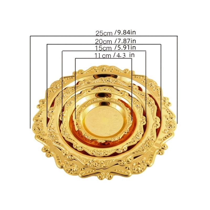 4pcs Vintage Light Luxury Style Metal Jewelry Tray Multifun Metal Cake Plate Afternoon Tea Pastry Trays Storage Plates Ornaments