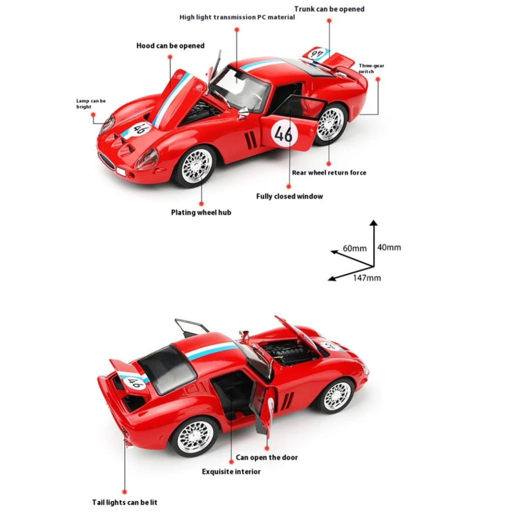 1/32 Scale Ferrari 250-GTO Car Model Simulation Alloy Super Sports Car Boy Toy Car Collection Ornaments Suitable for Giving Children Toy Gifts
