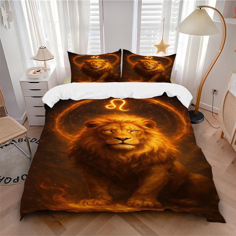 

3pc Lion Zodiac Cover Set - 1 Quilt Cover + 2 Pillowcases, All Seasons Bedroom Setting, Perfect for Home063 135x200cm
