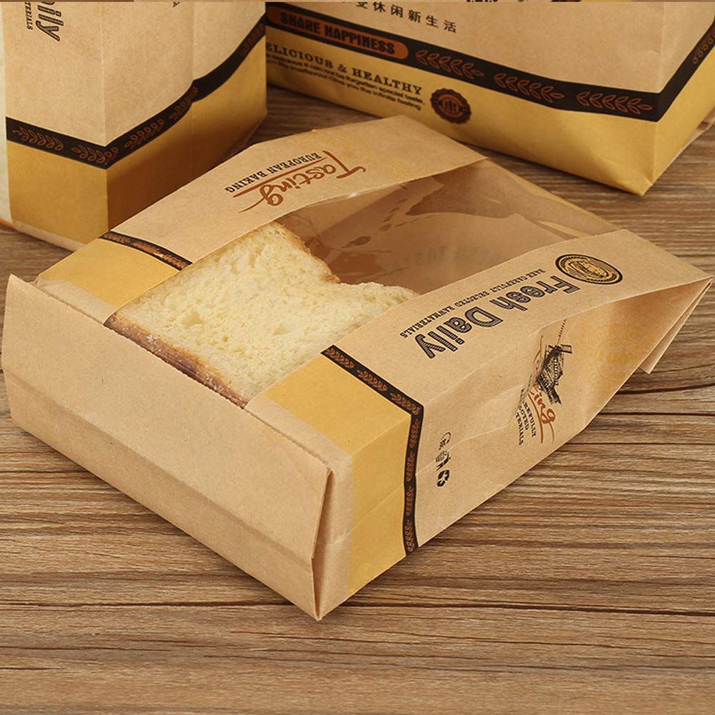 1000 Pz Sacchetto Carta Avana con Finestra Trasparente per Pane Panini Pizza 17+7H34cm