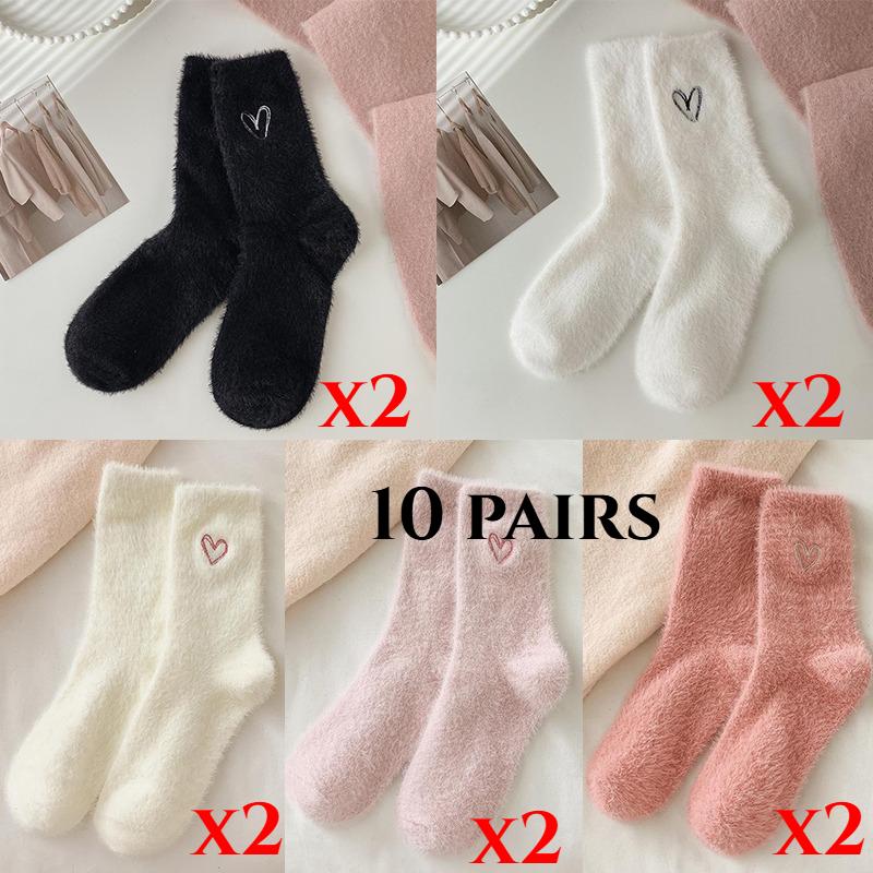 

Женские осенне-зимние утолщенные теплые носки из норкового бархата с ворсом, однотонные вышитые домашние носки-сапожки 10 pairs