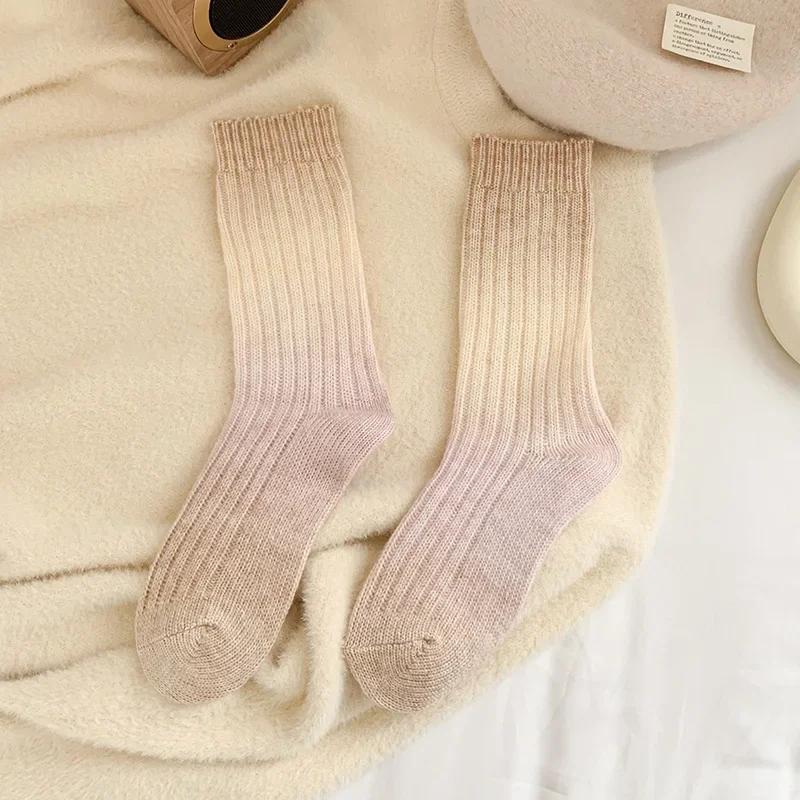 Winter Thick Warm Long Socks Gradient Wool Socks Women Thermal Floor Sleeping Socks Gift Autumn