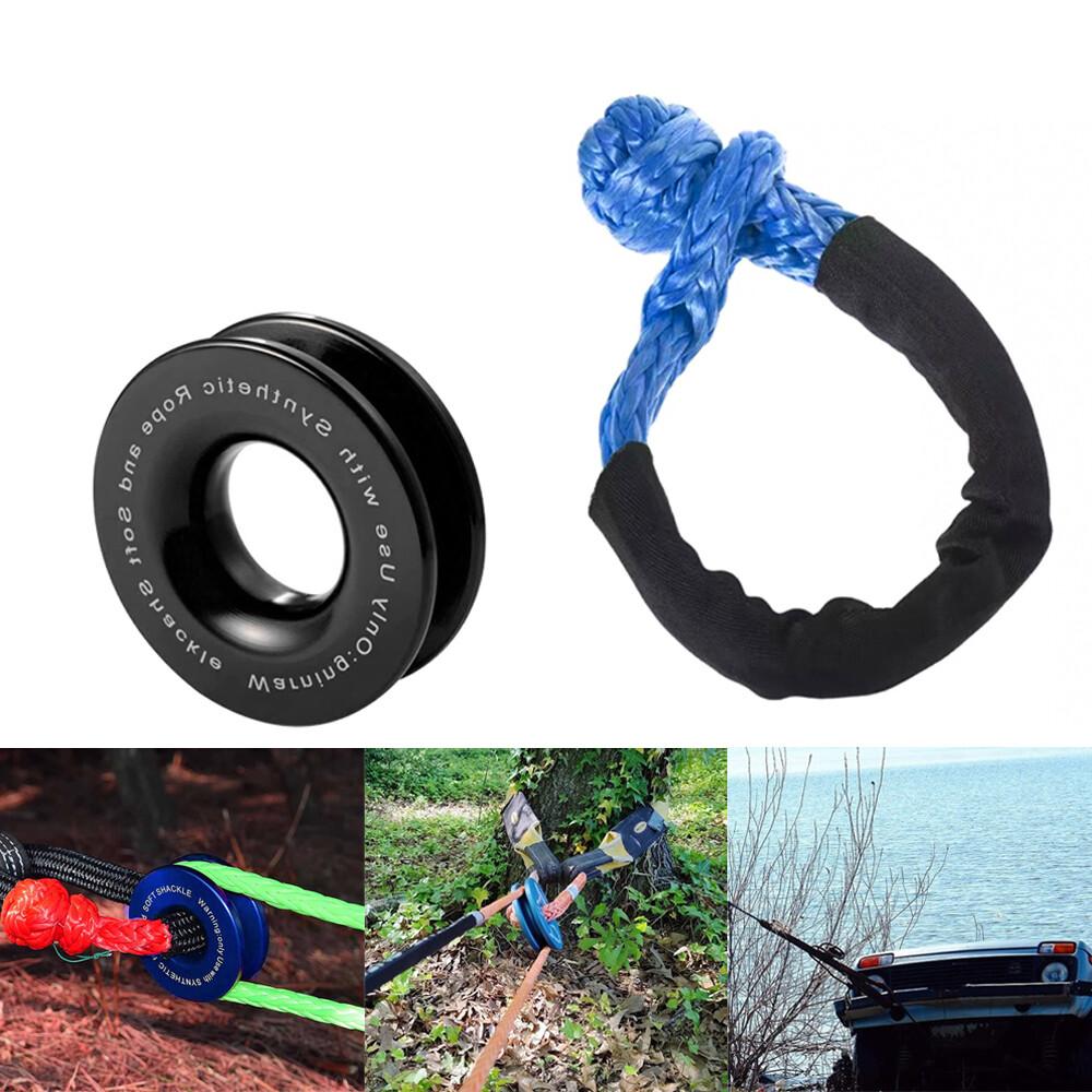 Heavy Duty Recovery Ring Snatch Block Pulley W/ Soft Shackle Tow Winch Rope