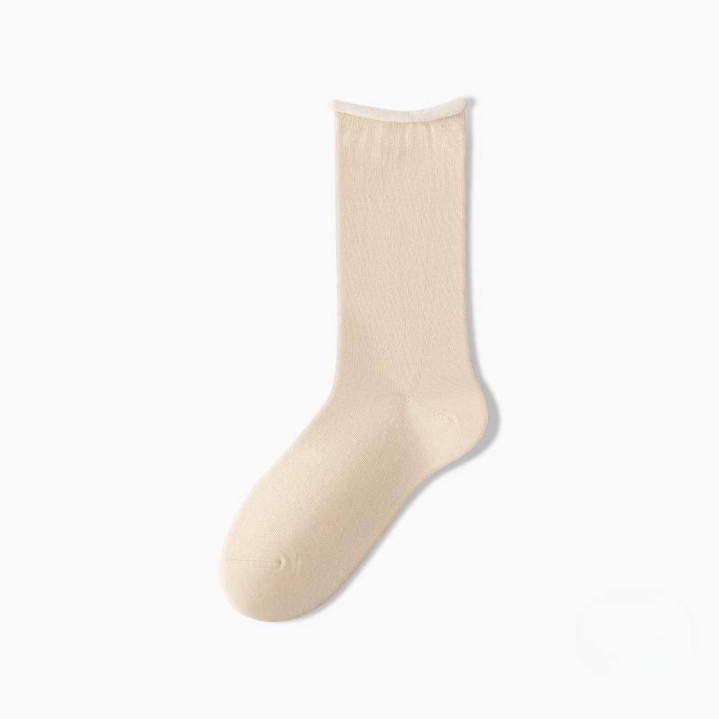 Female Spring and Autumn Pure Cotton Rolling Edge Sweat Absorbent Breathable Boneless Month In The Tube Pile Socks