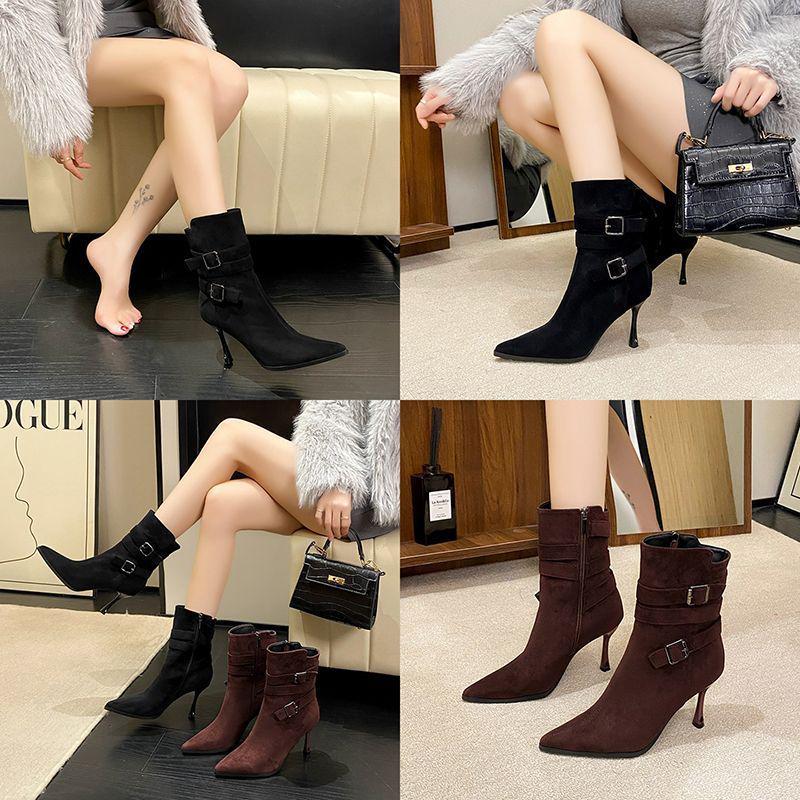 2025 New Autumn Women's Fashion: Versatile French Suede Stiletto Boots with Pointed Toes - Comfortable and Chic