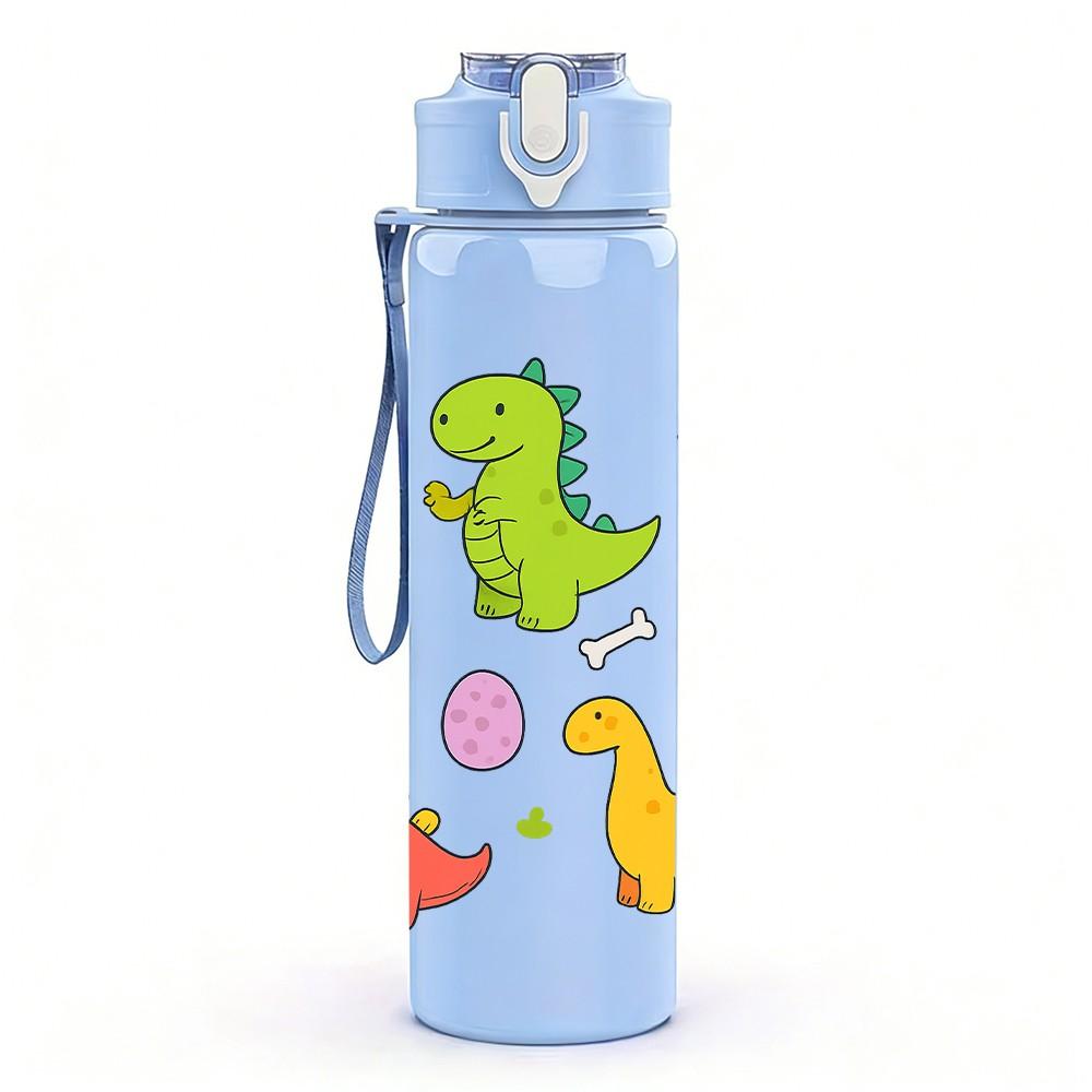 1PC Colorful Dinosaur Kid Cartoon Pattern 750ml Color Plastic Sports Water Bottle Leakproof Flip Straw Lid Suitable for Sports Office Home Use