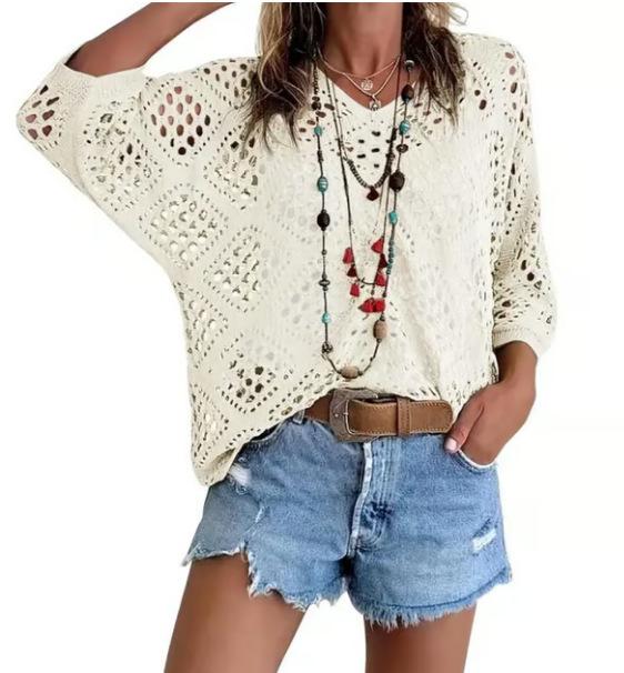 European Spring/Summer V-neck Diamond Cutout Batwing Sleeve Women s Knit Cardigan 5XL
