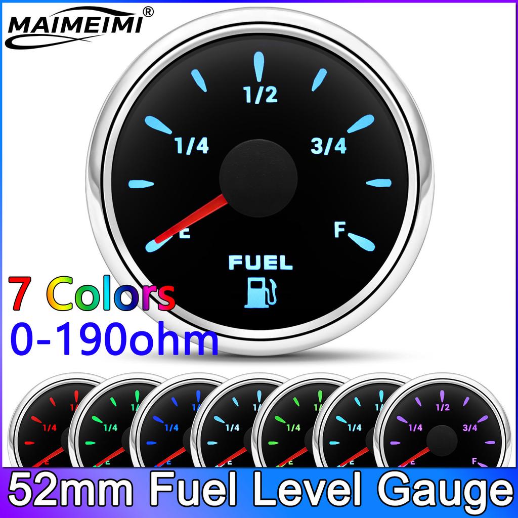 7 Color Backlight 52mm Fuel Level Tank Oil Level Gauge E-F Pointer Digit Gar Fuel Meter For 0-190 Ohm Oil Level Sensor Car Marin