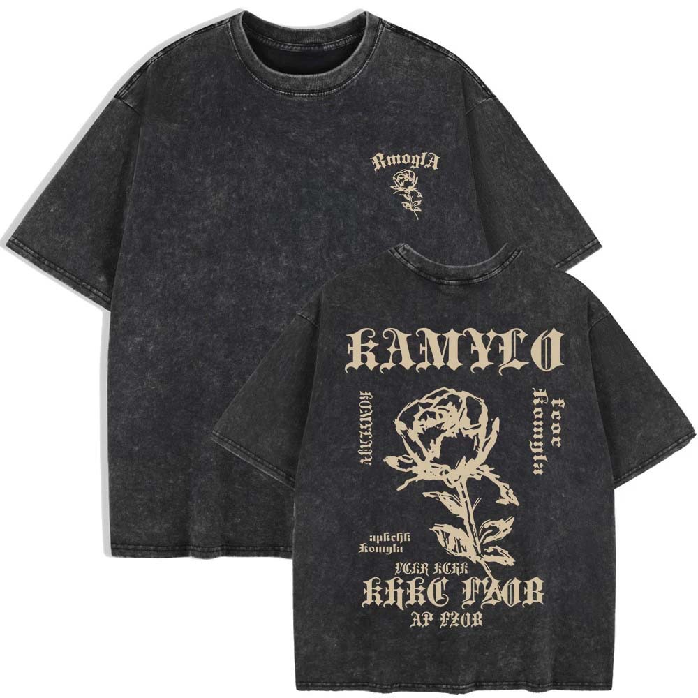 

Originality Rose Art Fonts Prints Washed T-Shirts Womens Cotton Short Sleeve Tops Summer O-Neck Oversize T Shirt Clothes 3XL