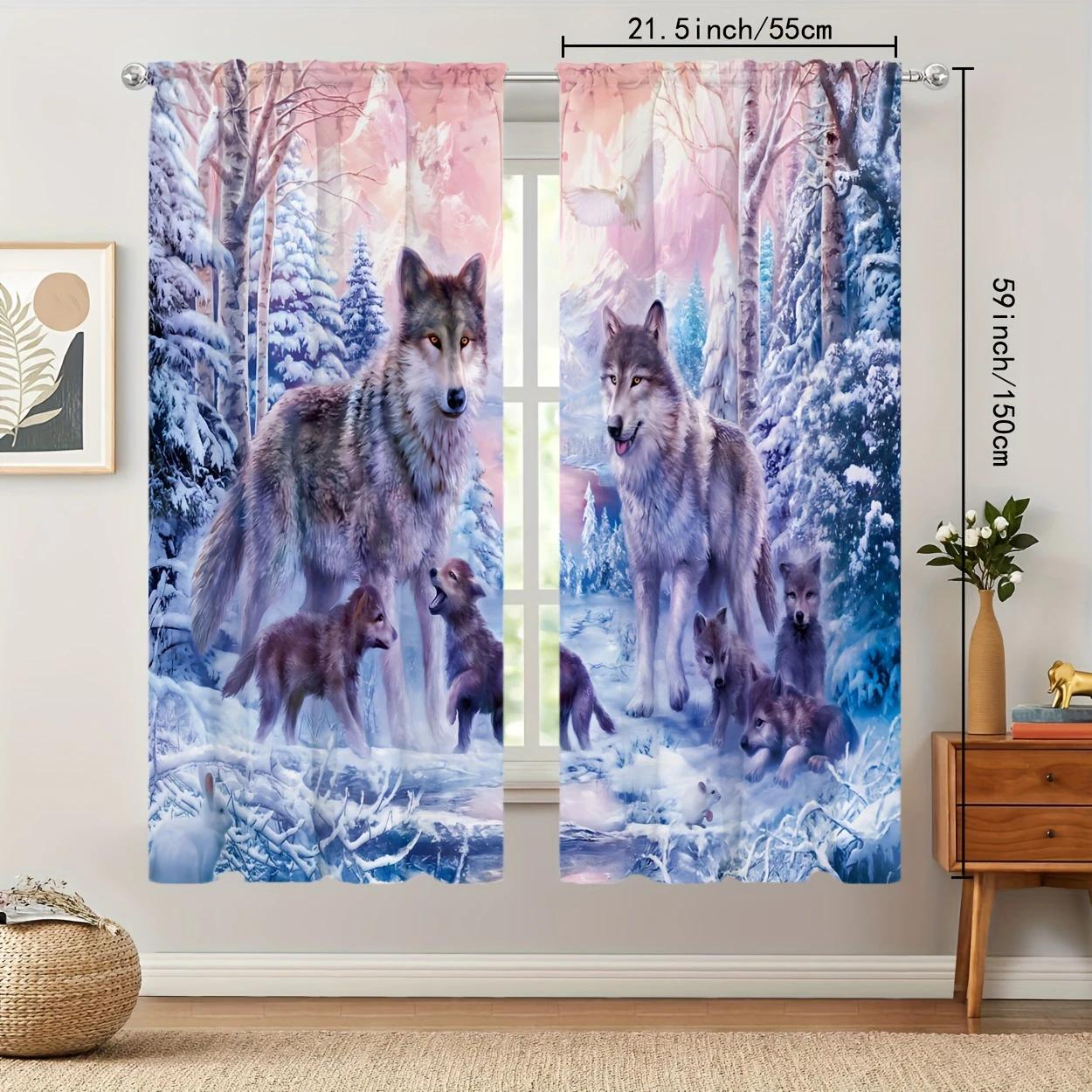 

Snow Wolf Forest patterned printed curtains, pole bag curtains, home decoration, room decoration 29Wx64L(75x166CM)x2