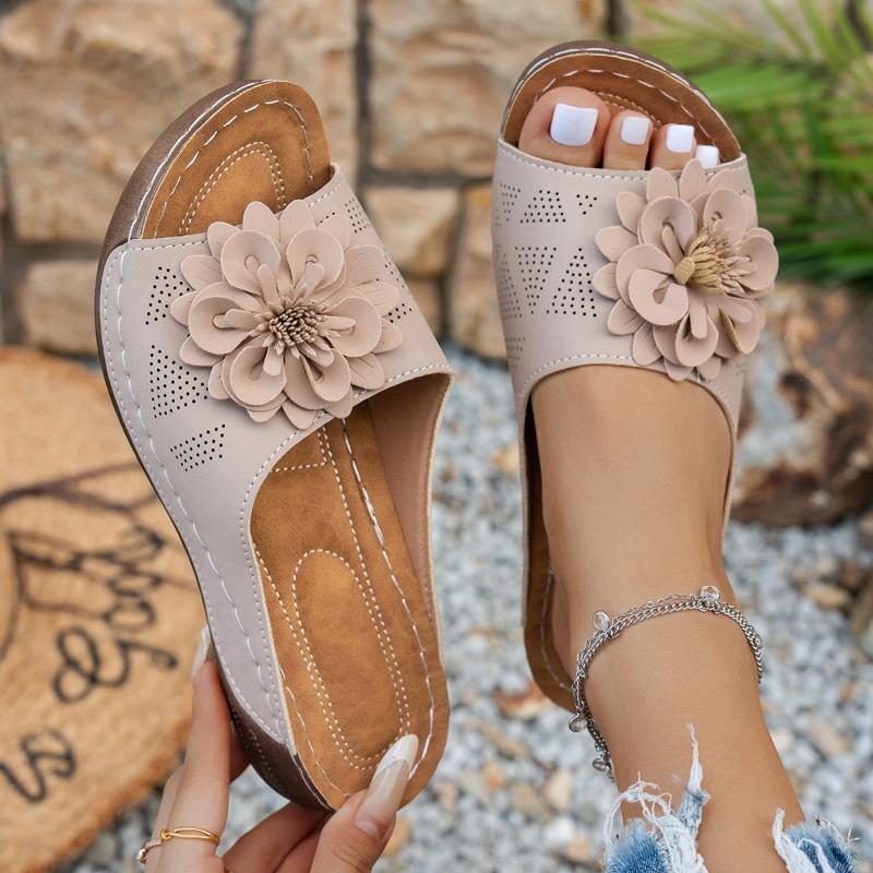 Wedge Slippers Women's Summer 2025 New Flower Cut-out Platform Plus Size Open-toe Sandals