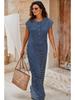 Women's Striped Wide Leg Jumpsuit Cap Sleeve Crew Neck Button Down Waffle Knit Summer Outfit