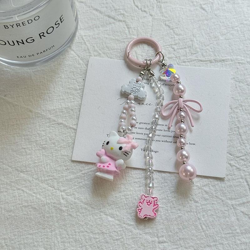 2025 The New Hot-selling Cute Cartoon Kt Cat Beaded Mobile Phone Pendant Fashion Pink Small and Exquisite Bag Pendant