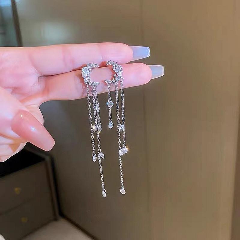 Fashion Statement Earring Long Full Rhinestone Big Earrings for Women Shining Tassel Dangle Earrings Wedding Jewelry Gift