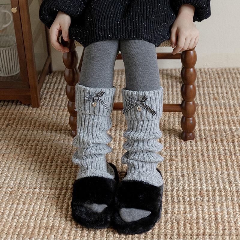 Boots Cotton Girls Socks Cover Retro Plaid Bow Stacking Socks Lolita Wool Knitted Warm Calf Leg Cover