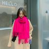 Women's Winter 2026 Red Wool-Blend Shawl - Solid Color Faux Cashmere Scarf