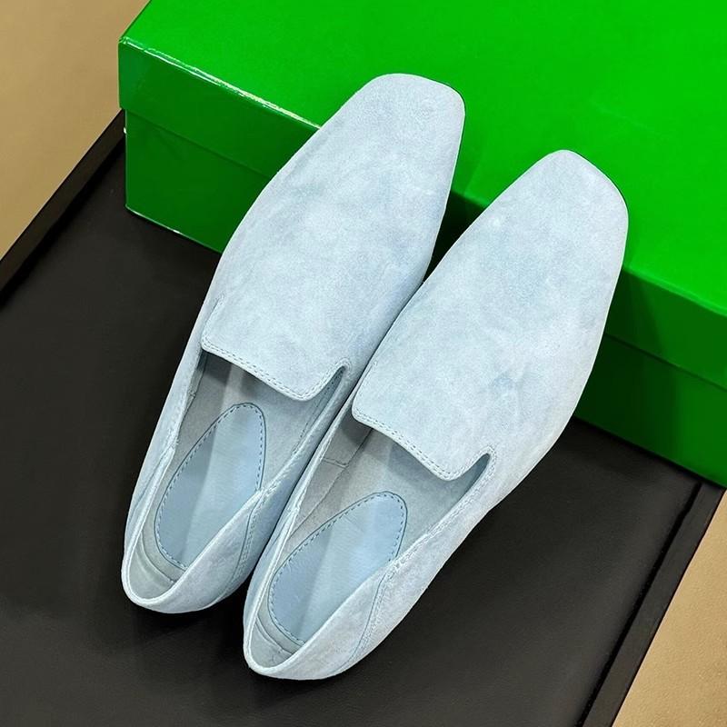 Sheepskin version~ retro leather diagonal cut square head commuter shoes simple lazy one pedal flat single shoes women