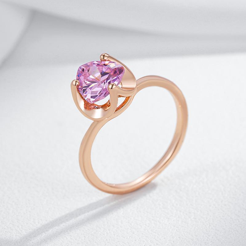 Romantic Pink Natural Zircon Wedding Bridal Rings For Women  Rose Gold Luxury Couple Gift Simple Daily Fine Jewelry