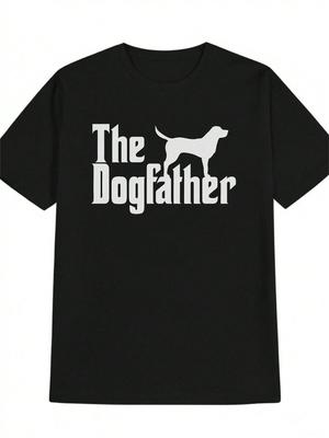 S Lässiges Hundepapa Silhouette Grafik-T-Shirt - Schwarzer Rundhalsausschnitt, Kurze Ärmel, Sommerhemd Mit Auffälligem Design, Ideales Geschenk Für Hundeliebhaber,