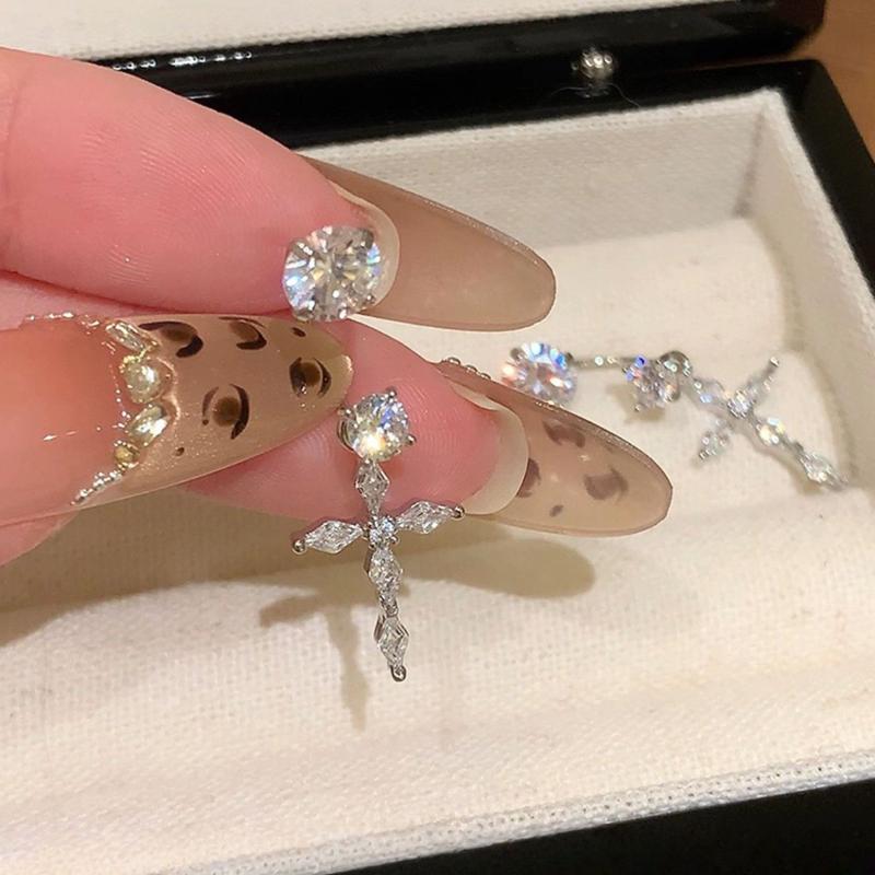 Sweet Bowknot Tassel Ear Bone Nail For Women Korean Bling Zircon Earrings Stainless Steel Accessories Jewelry